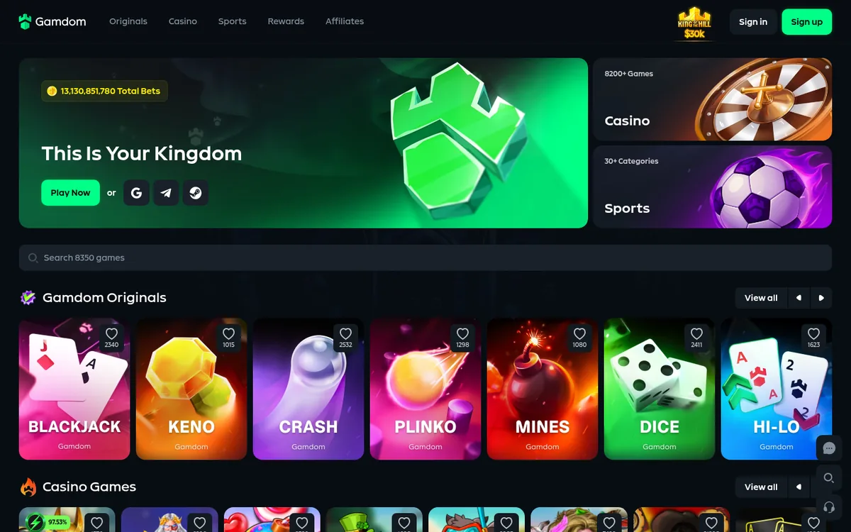 Screenshot: Gamdom full homepage