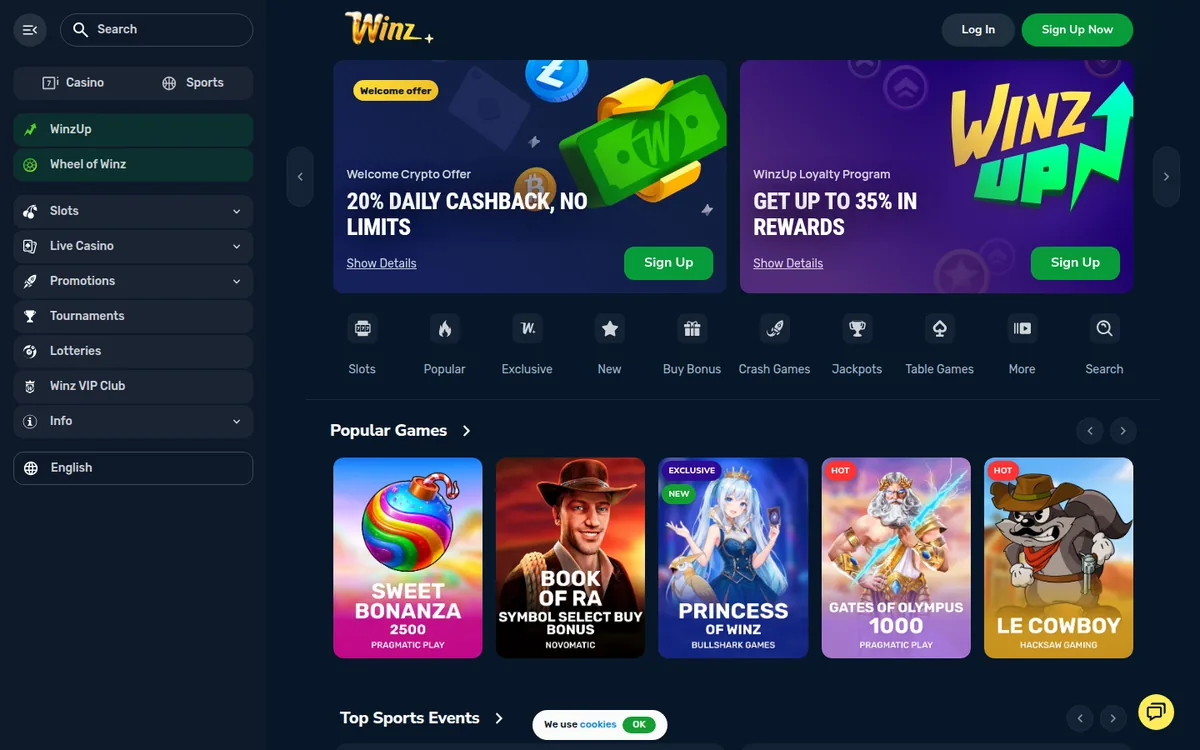Screenshot: Winz.io homepage